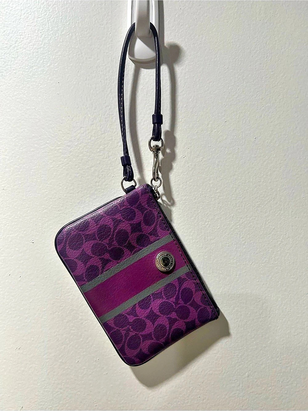 Coach Signature Stripe Purple Plum Wristlet